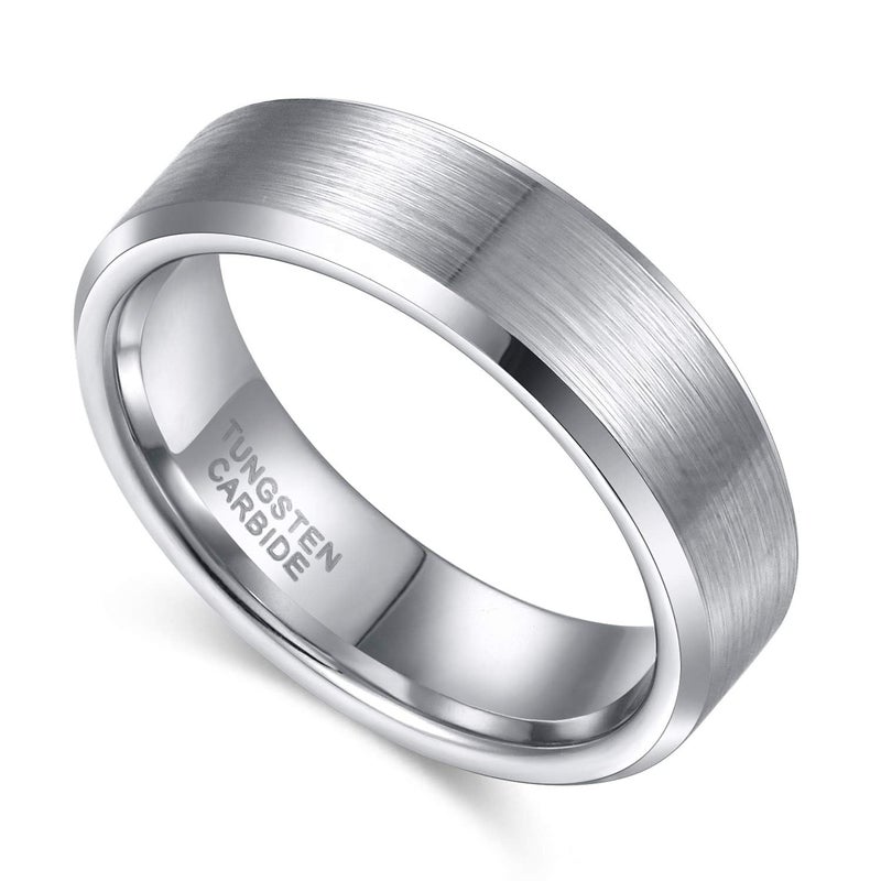 TRUMIUM 6mm Tungsten Rings White Silver Plated for Men Women Wedding Band Brush Beveled Edge Size 8.5 - Image 2